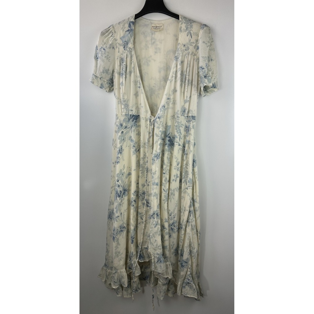 Ralph Lauren Denim & Supply Wrap Dress Blue Cream Floral Ruffle Cotton Large - Picture 3 of 15